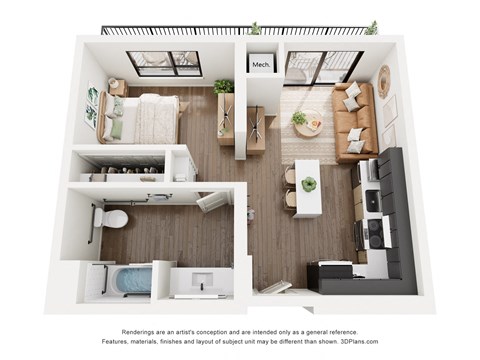 Floor plan for studio, 1 bath, 528 sqft